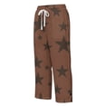 thumbnail image 6 of Women's Cotton Loose Straight Pants with Pockets, Mid Elastic Waist Drawstring, Side Slits Buttoned, Casual Business Beach Lounge Capri Pants | VerBelle,Brown 2XL, 6 of 6