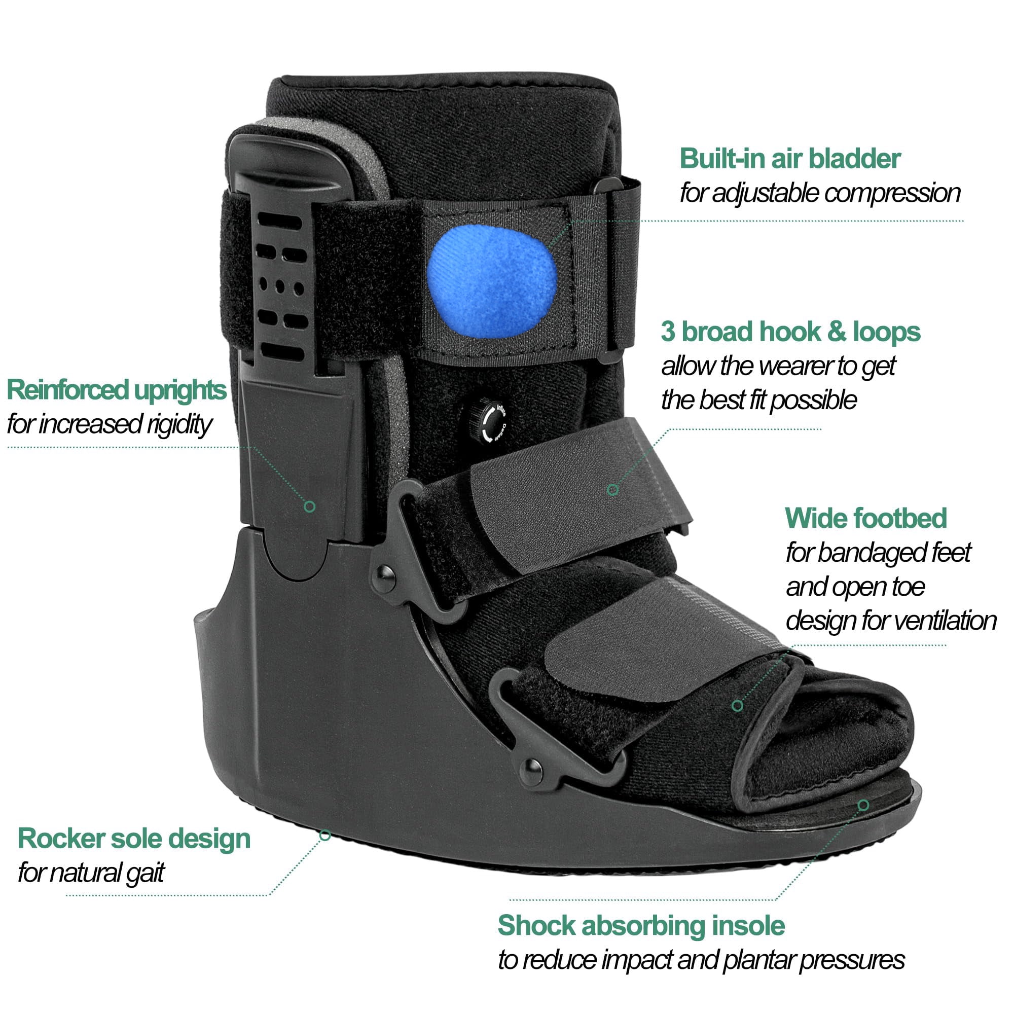 Tairibousy Short Air Walker Boot for Broken Foot, Sprained Ankle, Fracture Recovery, Black, Large