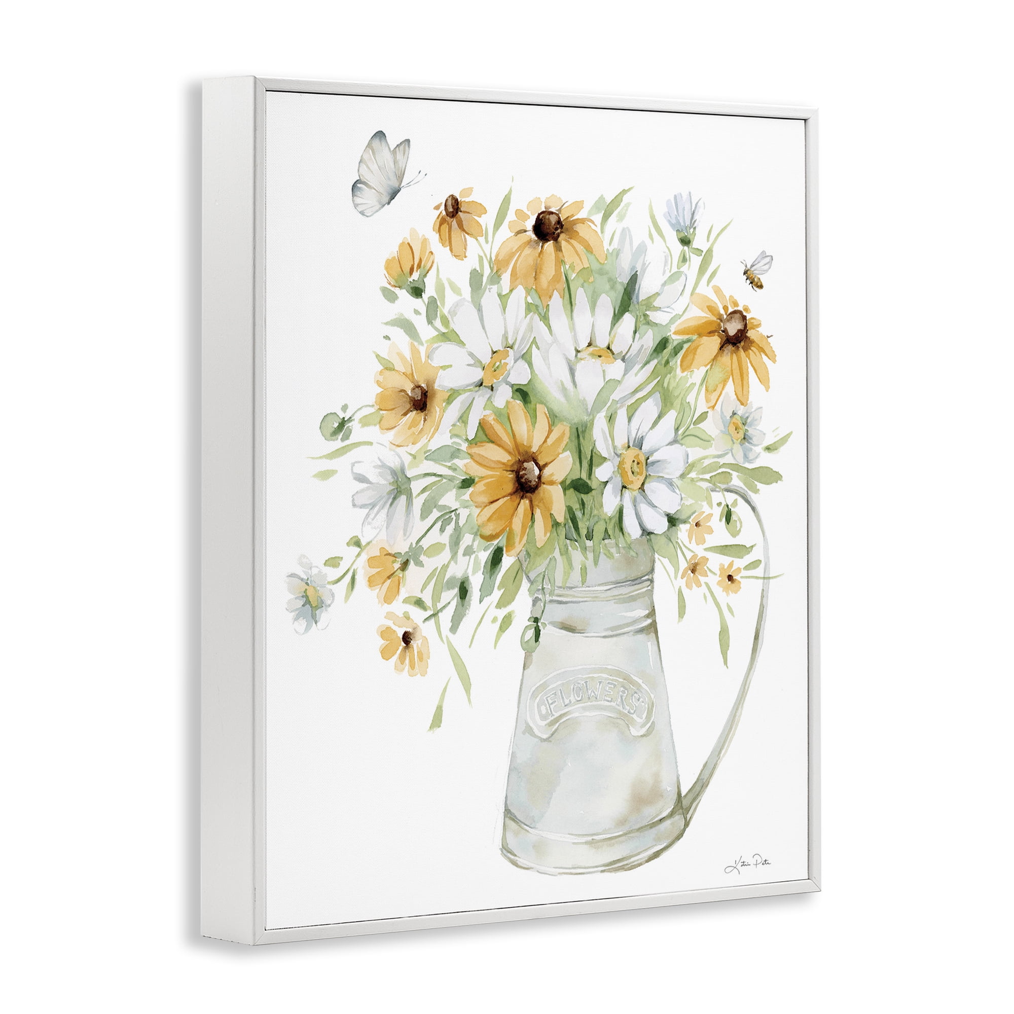 Stupell Industries Sunflowers & Daisies Vase Botanical & Floral Painting White Framed Art Print Wall Art, 24 x 30
