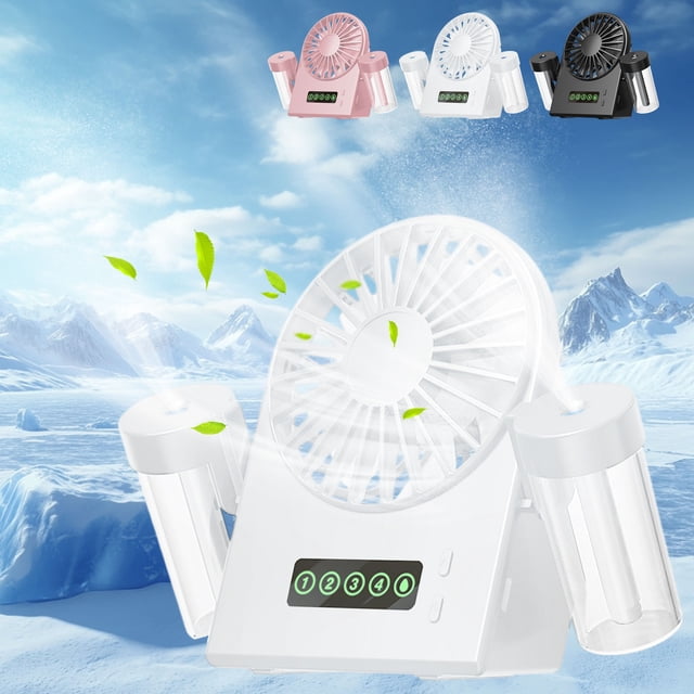 Ventilador recargable de niebla con 4 velocidades - Ventilador portátil de sobremesa para refrigeración en oficina, hogar y viajes