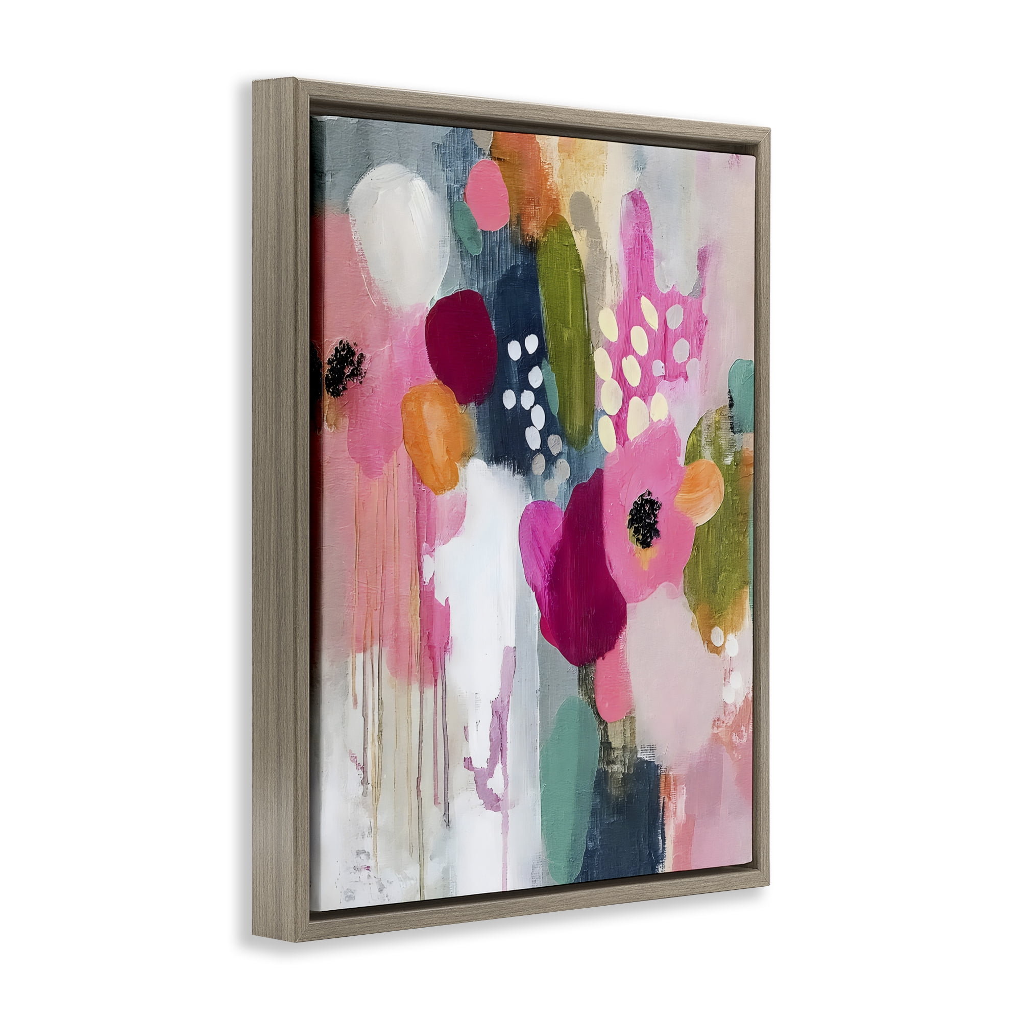 Stupell Industries Paint Drip Blooms Cascade Brown Framed Floater Canvas Wall Art, design by Riley B
