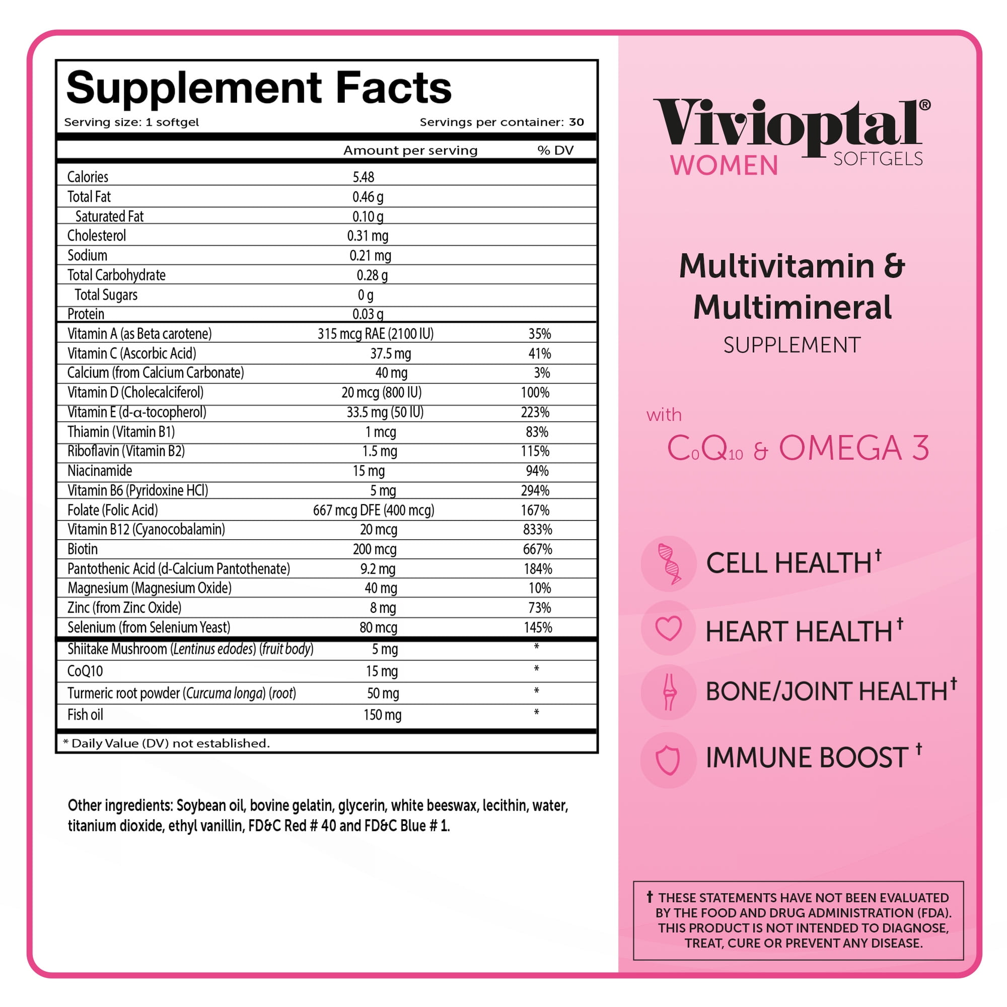 Vivioptal Women, 30 Softgels (330 Units), CoQ10 & Omega-3, Multivitamin & Multimineral, Gluten Free, German Formula