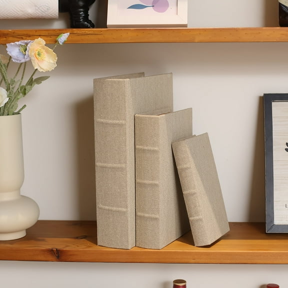 Modern Linen And Wood Decorative Faux Book Boxes Set Of 3-13", 10", 8"