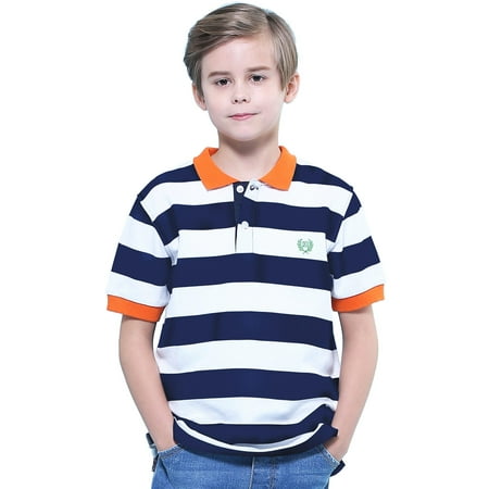 - LEO&LILY Big Boys Short Sleeves Striped Pique Rugby Polo Shirt