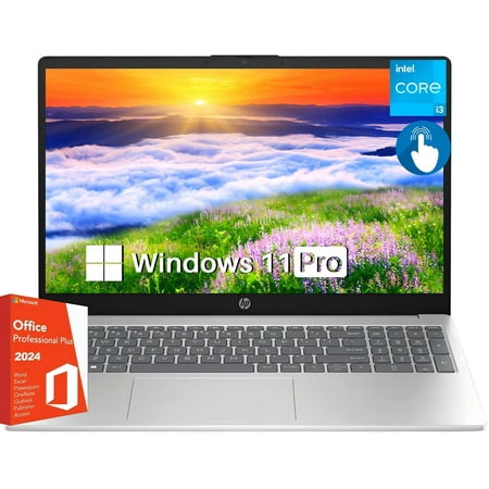 HP 15.6" Touchscreen Business & Student Laptop Computer, Lifetime Office 2024, HD Touch-Screen, Intel 6-core i3-1215U, 16 GB RAM, 512 GB SSD, Long Battery Life, Wi-Fi 6E, Windows 11 Pro w/AI Copilot