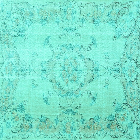 Ahgly Company Machine Washable Indoor Square Persian Turquoise Blue Traditional Area Rugs, 3' Square