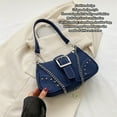 thumbnail image 3 of M Buder Bolso de Lona Estilo Femenino Pequeño Bolso Hombro con Cadena Decorativa Underarm Bag Azul Moderno Práctico para Uso Diario 27 cm / 10.6 in, 3 of 9