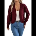 thumbnail image 2 of Suéteres Tipo Cárdigan para Mujer, de Crochet, con Frente Abierto, Chaqueta Corta, para Otoño e Invierno, con Mangas Farol. Vino Tinto L, 2 of 10