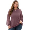 thumbnail image 5 of JWD Plus Size Tops For Women Lace Sleeve Blouse Waffle Knit Long Sleeve Shirts Rust Red-1X, 5 of 7