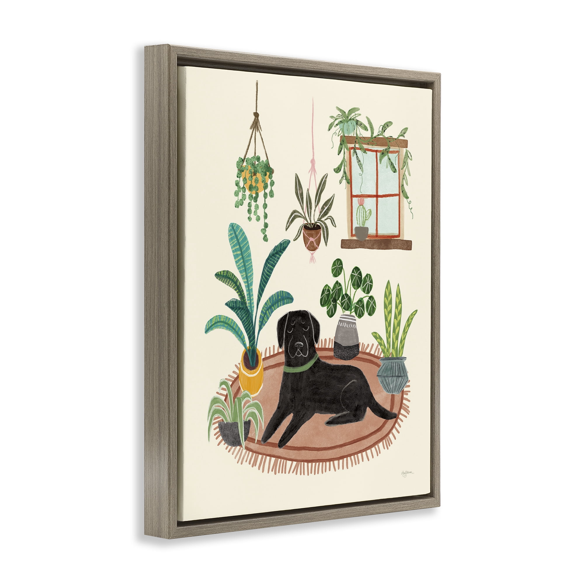 Stupell Industries Fun Dog & House Plants Animals & Insects Painting Brown Floater Framed Canvas Art Print Wall Art, 25 x 31