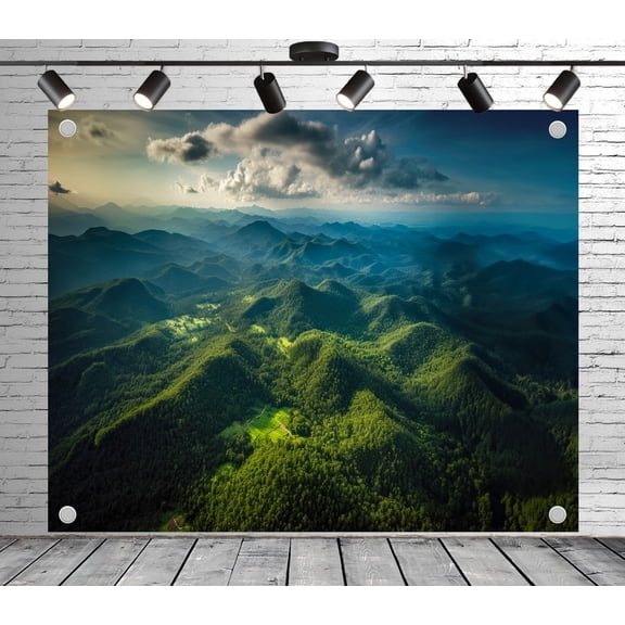 Diha 7x5ft Outdoor Background Layered Green Mountains Misty Valleys Lush Forest Scenic Photography Backdrop