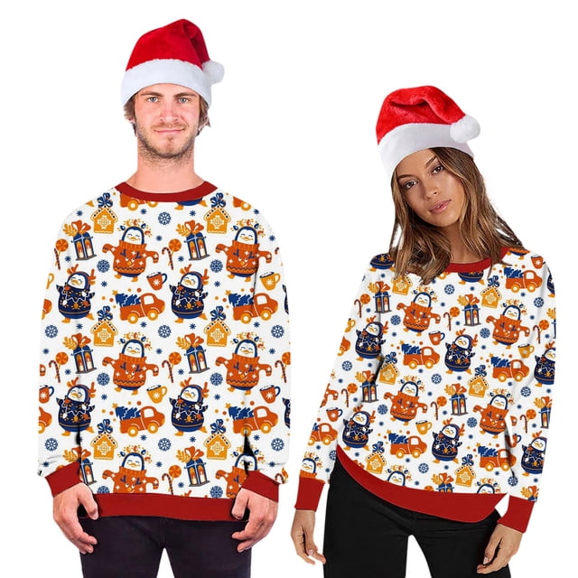 Wyzesi Chandails en Molleton de Noël pour Garçon Chemise Décontractée de Couple Verte Blouse Imprimée 3D de Noël Col Rond Pull à Manches Longues Chandails en Molleton en Coton Hommes Graphique
