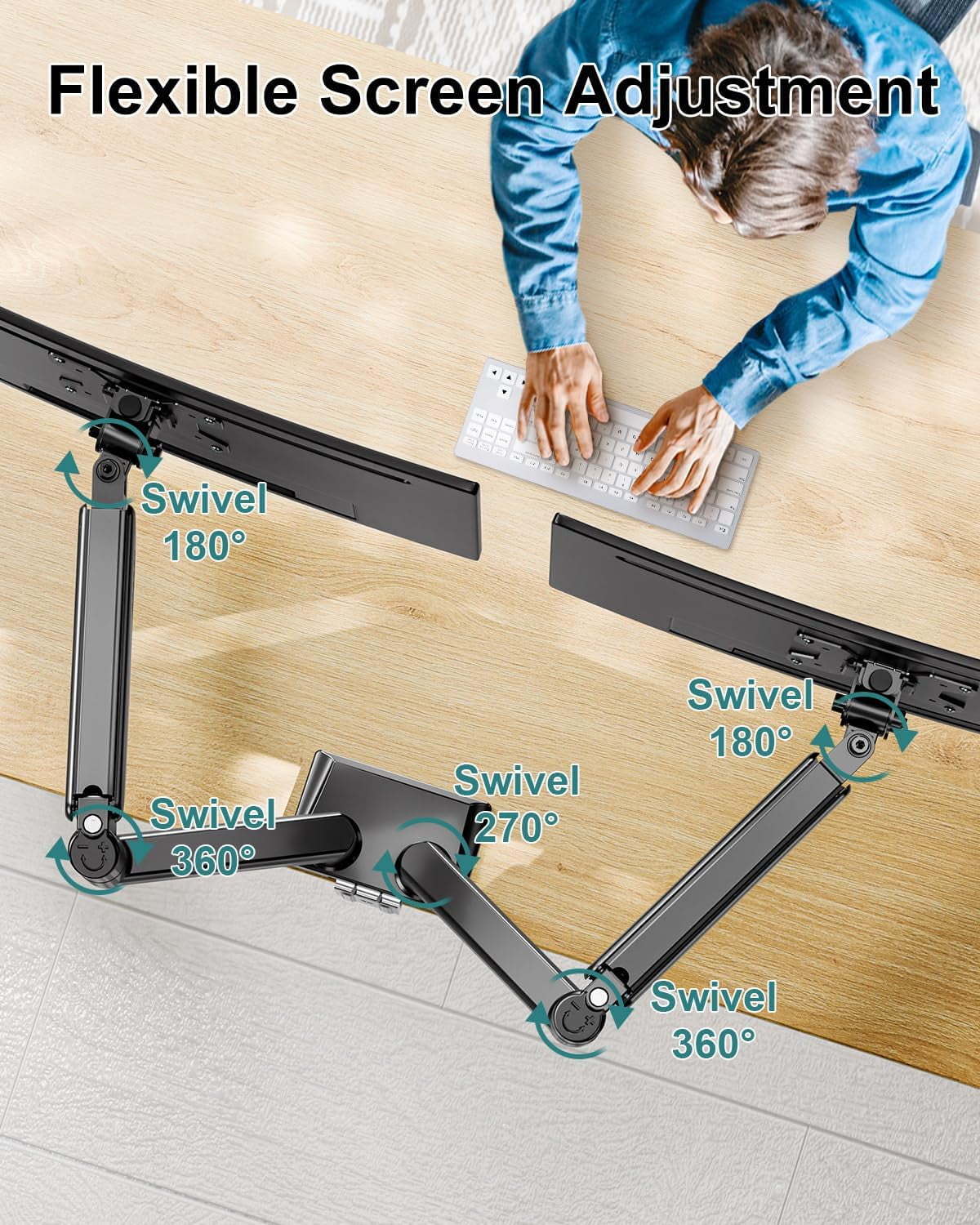 Dual Monitor Arm Desk Mount for 13-32 Inch Screens, VESA 75/100mm, Full Motion Adjustable Stand with Clamp/Grommet Base, Holds 4.4-22lbs, Black