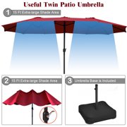 Patiojoy 15Ft Outdoor Double-Sided Patio Umbrella Parasol with Base