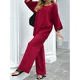 thumbnail image 5 of Women'S Two-Piece Suit Round Neck Basic Top Wide-Leg Pants Suit Dark Red M, 5 of 8