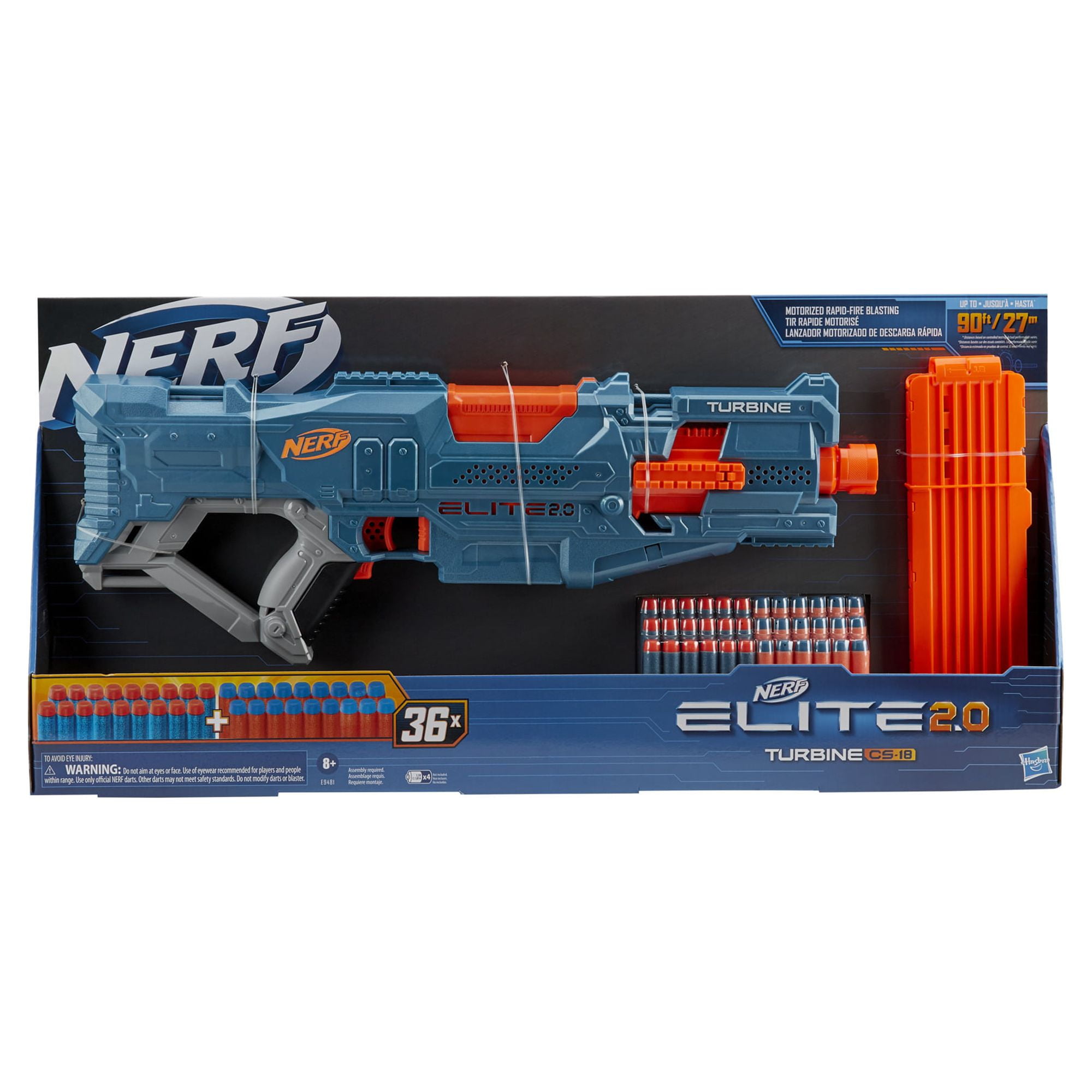 NERF Elite 2.0 Turbine CS-18 Motorised Blaster, 36 Official Darts, 18-Dart  Clip, Tactical Rails, Barrel Attachment Point