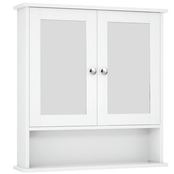 Demi Bonn Bathroom Cabinet Wall Mounted with Double Mirror Doors, Wood Hanging Cabinet with Doors and Shelves Over The Toilet, Bathroom Wall Cabinet, White