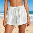 thumbnail image 4 of Byworldtasic Women's Summer Cotton Shorts Lightweight Drawstring Loungewear Shorts with Pockets, 4 of 7