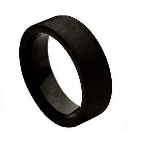 6mm Tungsten Carbide Black Enamel Pipe Cut Brushed Finish Wedding Band Ring For Men Or Ladies