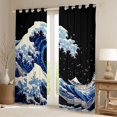 thumbnail image 2 of Homewish Ocaen Sea Wave Black Out Curtains,Natural Scenery Curtains Pack of 2 (42x63 Each),Japanese Ukiyo-E Bedroom Curtains For Teens,Luxury Bedroom Decor, 2 of 6