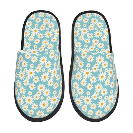 Balery Daisy Floral A Slient Indoor Furry Fleece Comfort House Shoes Soft Non-Slip Home Shoes Cotton slippers House Slippers-- Large