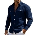 thumbnail image 3 of Vetsdori Pocket T-Shirts for Men Summer Cotton Linen Button Down Casual Outdoor Long Sleeve Travel Mens Tops Collar, 3 of 8