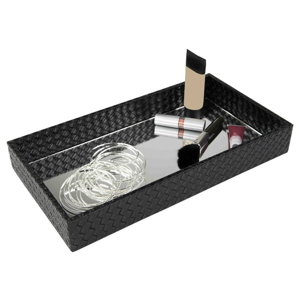 Mirrored Leather Vanity Tray, Black