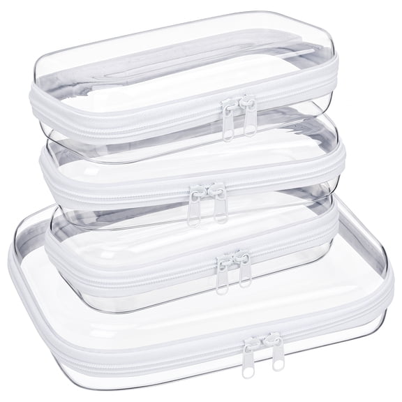 XUEYU 4PCS Clear Hard Shell Zipper Case, Transparent Waterproof Toiletry Bag, Travel Organizer Pouch for Toys, Cosmetics, Cables, Stationery (M 3S)