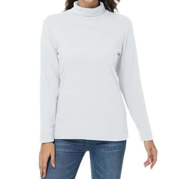 Tyhengta Women's Turtleneck Sweaters Long Sleeve Pullover Sweaters Mock Neck Knitted T-Shirt Basic Slim Fit Tee Tops White L