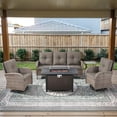 thumbnail image 2 of Opohoro 5 Pieces Outdoor Conversation Set with 43" Metal Fire Pit Table, Gray Rattan Sofa Set with Swivel Rocker Chairs and End Table, Gray for Patio Backyard, 2 of 16