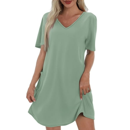 Off The Shoulder Dresses For Women  T Shirt Sundress Casual V Neck Short Sleeve Cotton Knee Length Dress With Pocket Black Corset Dress Prime Day Deals 2025 Dresses Outfits (XXL  Mint Green) ZMTing