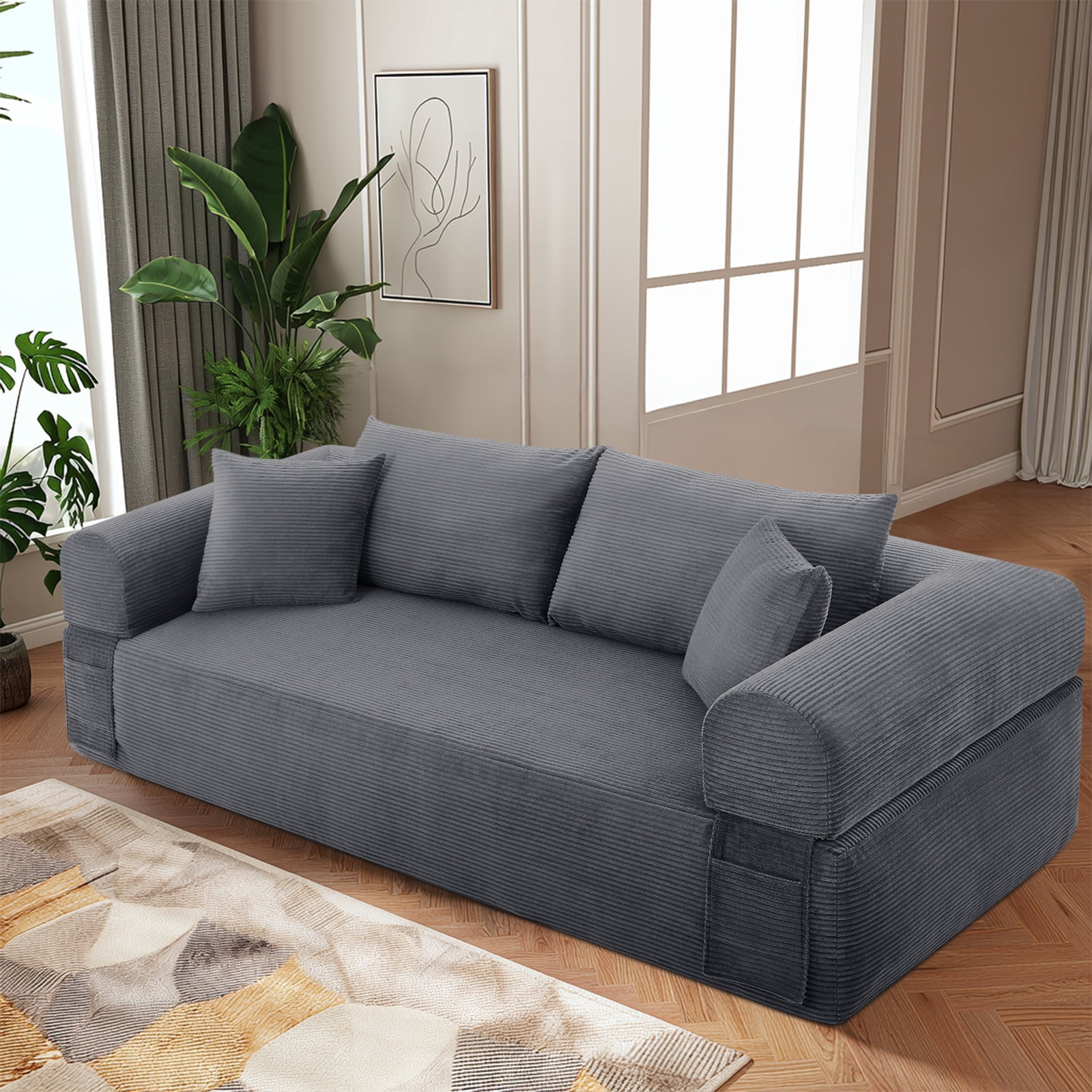 83" Modern Corduroy Loveseat Sofa,2-Seater Cloud Couch with Memory Foam and Spring Seat With Four Pillows,Deep Seat Sofa with Wide Armrests,No Assembly Couch in a Box for Bedroom,Living Room