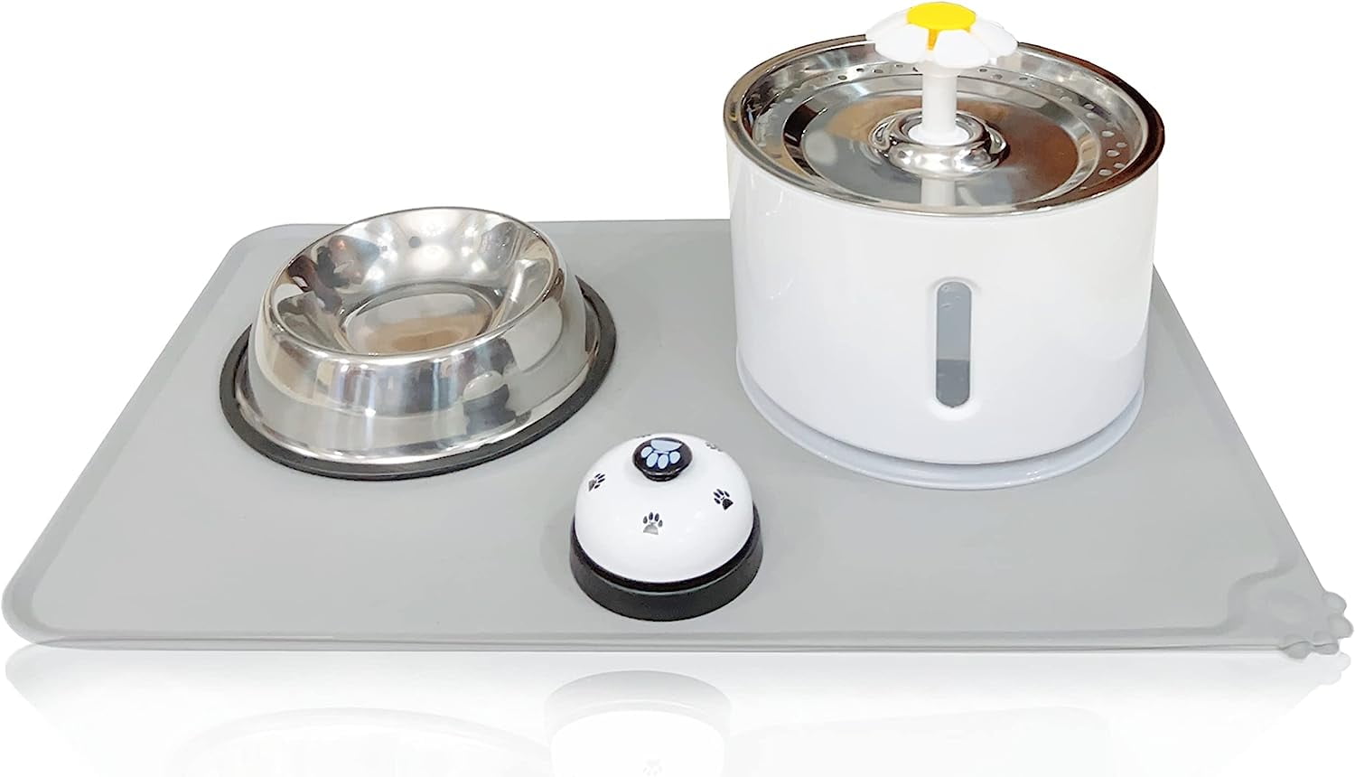 Pet Fountain, Stainless Steel 81oz/2.4L Automatic Cat Water Fountain Dog Water Dispenser with Filters, Silicone Mat, Bowls, Pet Bell