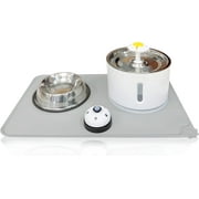 Pet Fountain, Stainless Steel 81oz/2.4L Automatic Cat Water Fountain Dog Water Dispenser with Filters, Silicone Mat, Bowls, Pet Bell