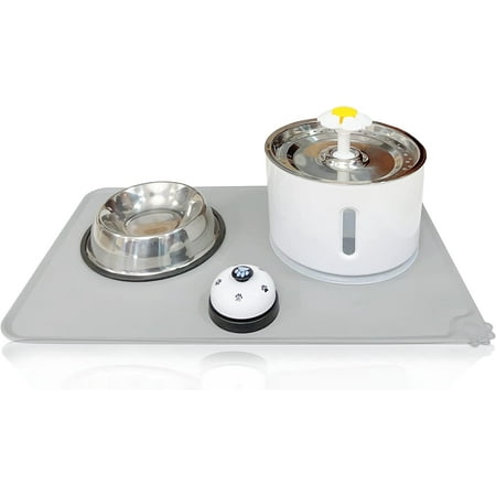 Pet Fountain, Stainless Steel 81oz/2.4L Automatic Cat Water Fountain Dog Water Dispenser with Filters, Silicone Mat, Bowls, Pet Bell