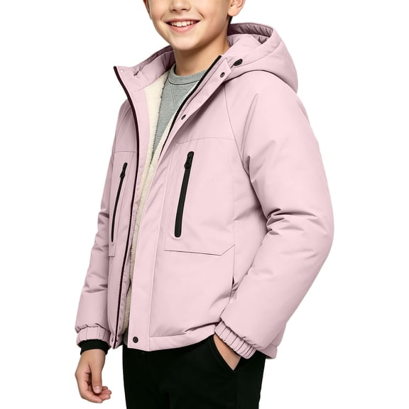 Atogsazn Women's Full Zip Puffer Hooded Jacket Casual Fleece Long Sleeve Windbreaker Coat Winter Warm Tops CLothes Pink 3-4 Years Fashion