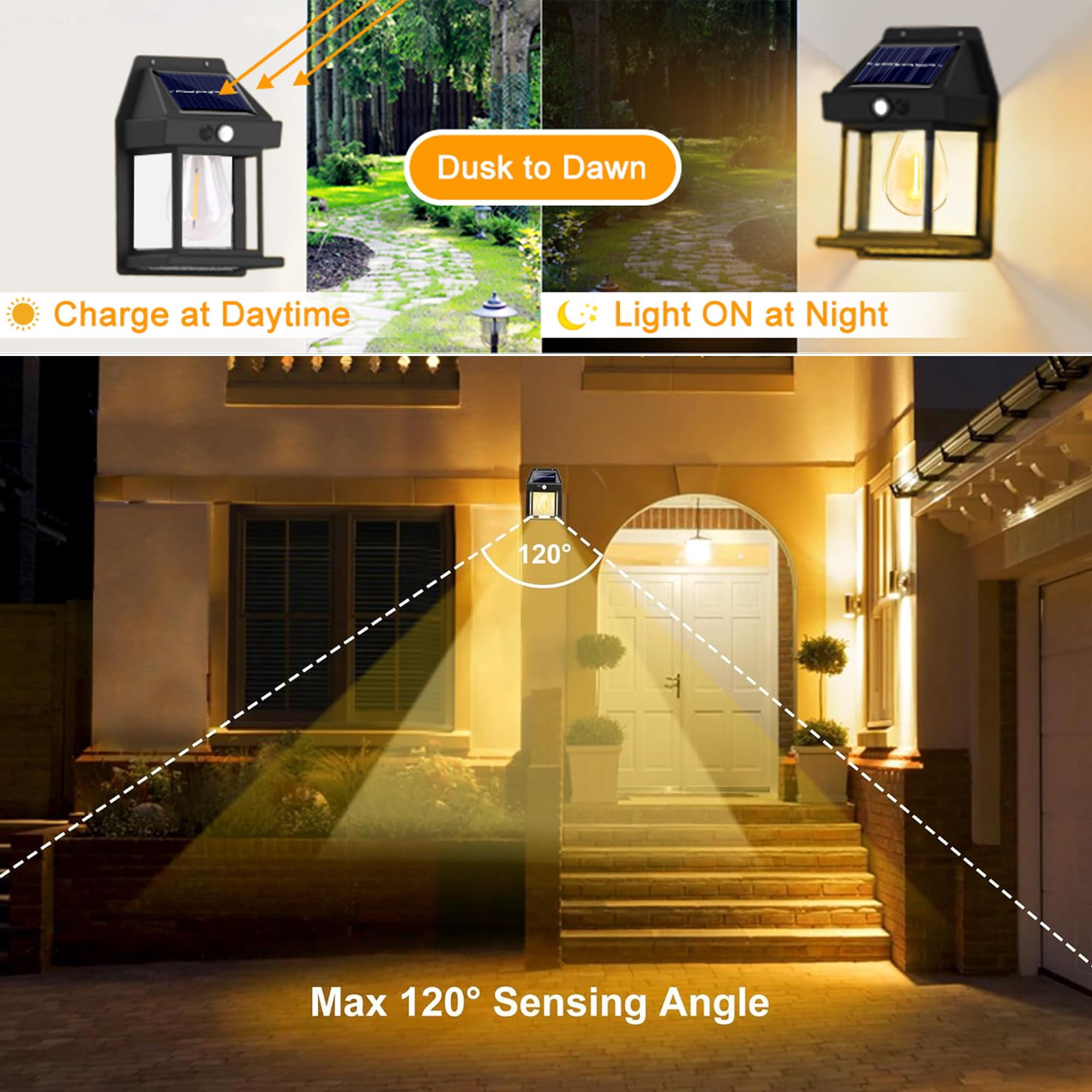 Gytobytle 2 PACK Solar Wall Lights Outdoor, Dusk to Dawn Porch Lights Fixture, Solar Wall Lantern with 3 Modes & Motion Sensor