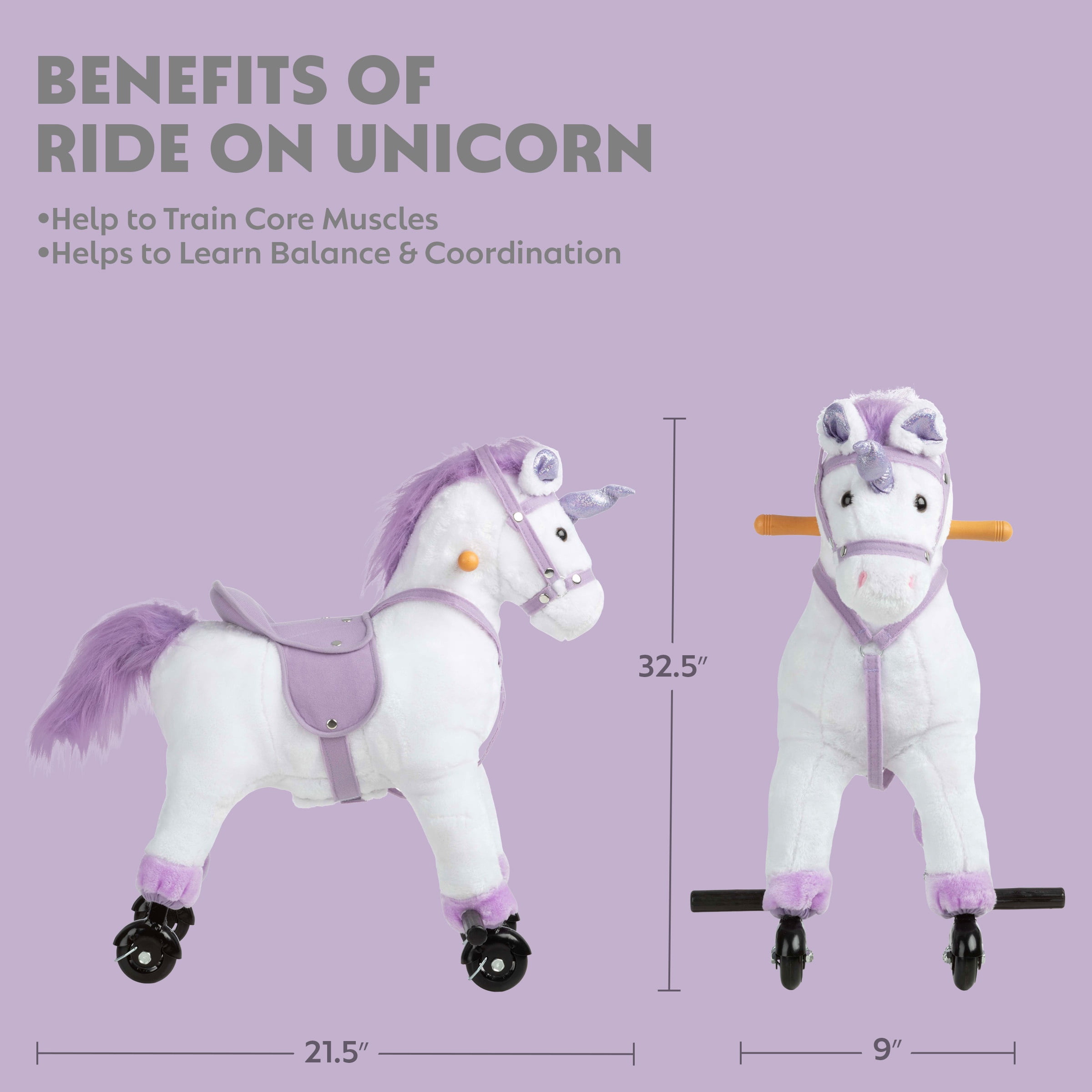 Happy Trails Ride on Horse - Walking Unicorn Toys with Wheels and Sounds