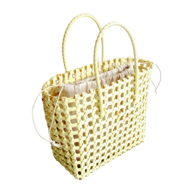 Flmtop Sac de Plage Carré Creux Grande Capacité Panier de Courses Portable en Paille Fournitures de Rangement