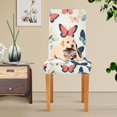 thumbnail image 4 of Yayeee 4 Pack Dining Chair Covers Stretch Parson Chairs Slipcovers Seat Protector, Beige Butterflies, 4 of 6
