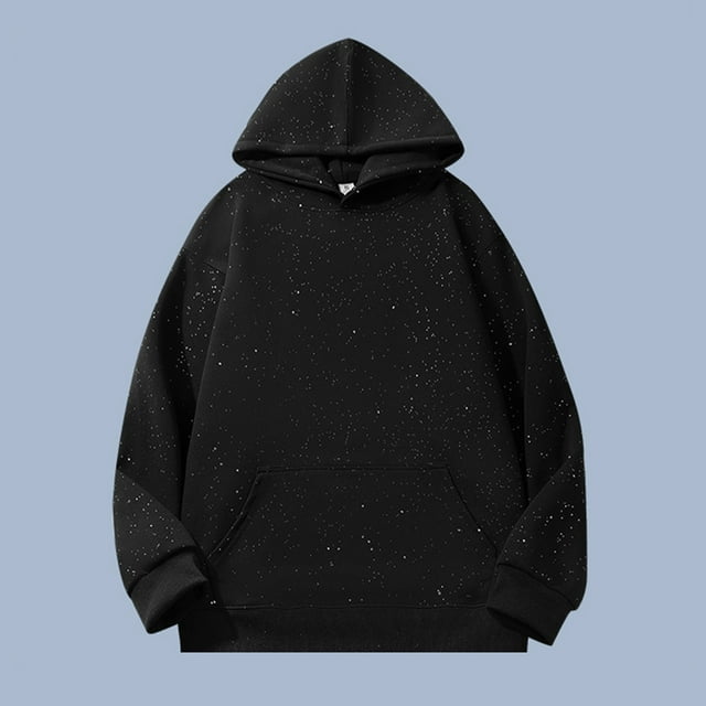 Dolkfu Sudadera con capucha de gran tamaño para hombre, sudadera baggy con lentejuelas, sudadera de calle para hombre L