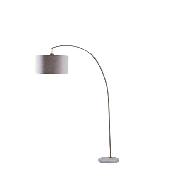 86" Beige And Antique Gold Arched Floor Lamp With Gray Drum Shade