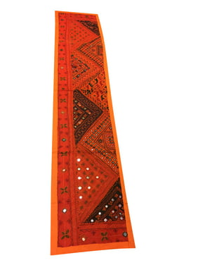 Mogul Table Runner Orange Mirror Work Embroidered Tapestry Bohemian Interior