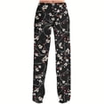 thumbnail image 4 of Olyvenn Cotton Blend Pants for Women High Waisted Wide Leg Floral Drawstring Elastic Beach Pants with Pockets Multicolor 3XL, 4 of 6