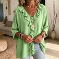 thumbnail image 6 of Setooff Solid Ruffle V Neck Loose Womens Tops, Lightweight Cotton Linen Blend 3/4 Length Sleeve Casual Trendy Womens Shirts, 6 of 7