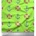 thumbnail image 1 of Soimoi Green polyester Crepe Fabric Life Ring & Anchor Hook Nautical Printed Fabric 1 Yard 52 Inch Wide, 1 of 1