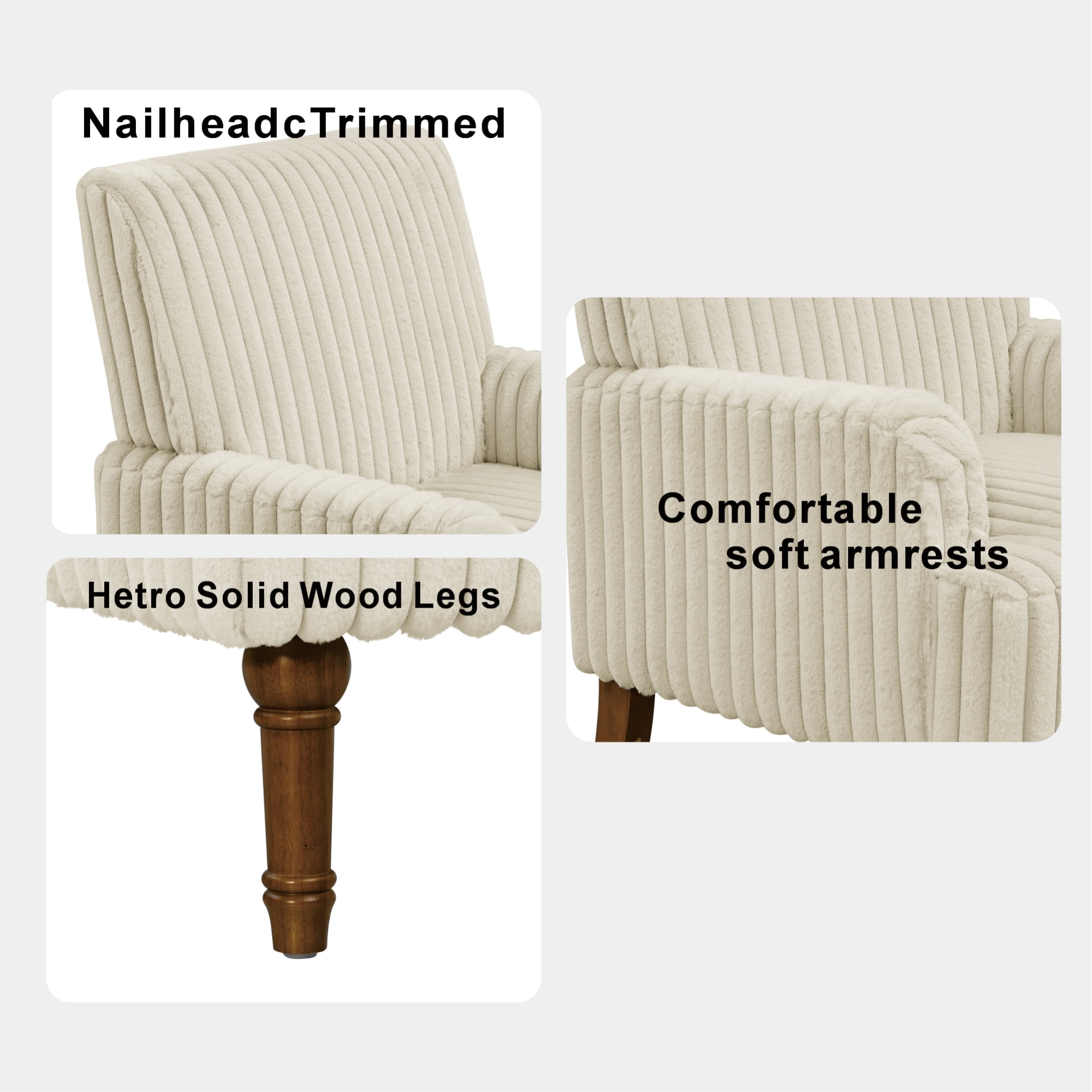 Leumius Modern Accent Chair with 9" Solid Wood Legs, Comfortable Upholstered Corduroy Armchair for Living Room Bedroom, Office Beige