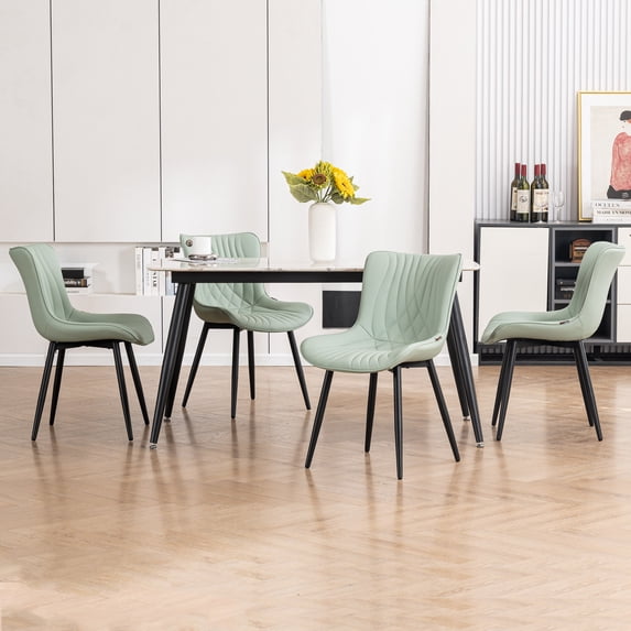 Kidol & Shellder Light Green Dining Chairs Set of 2 Featuring Sleek Metal Legs with Faux Soft Cushion