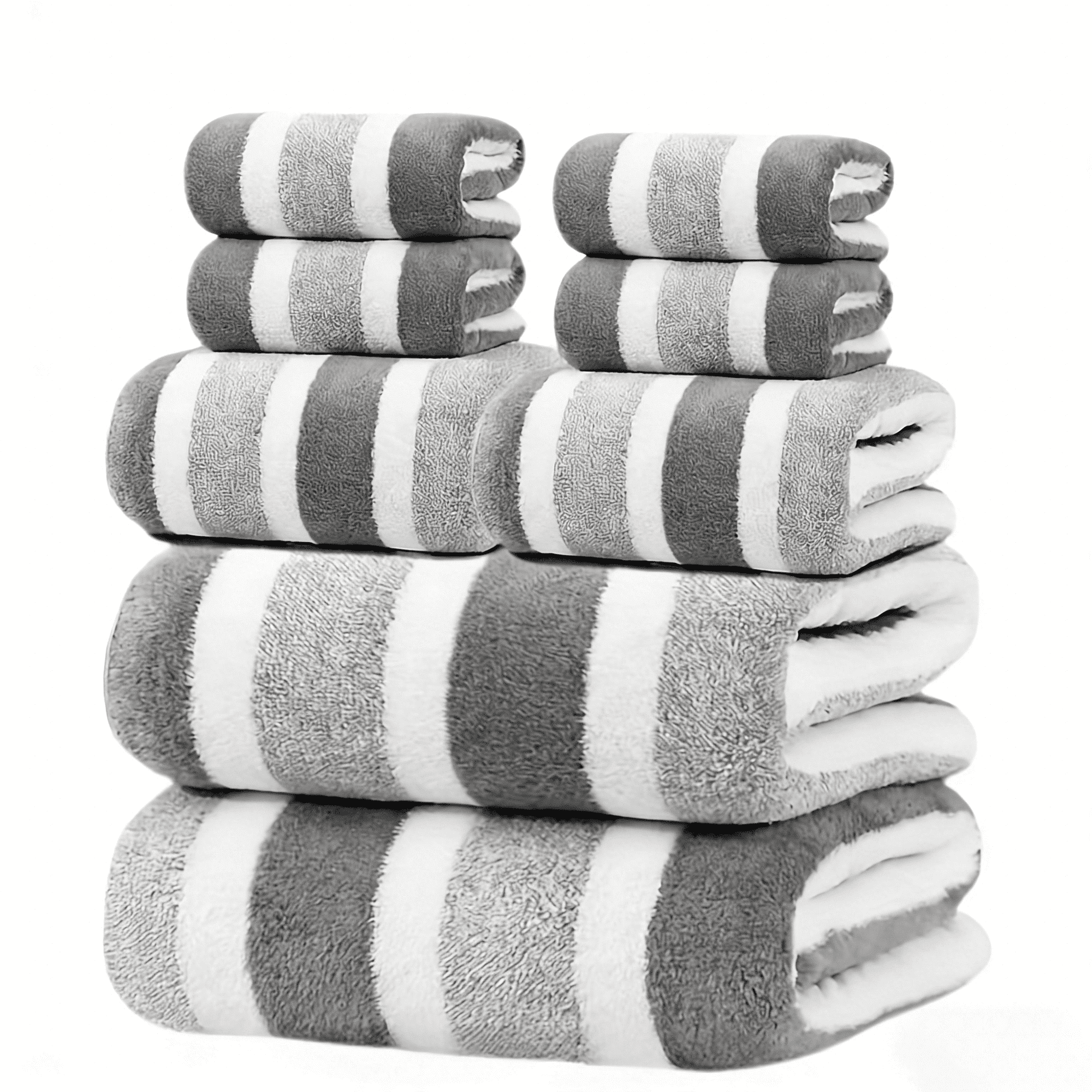 Bath Towel Set 8 Piece , Oversized Soft Cozy Towels Dark Gray Plush ,Including 2 Large Bath Towels, 2 Large Face Towels, 4 Hand Towels