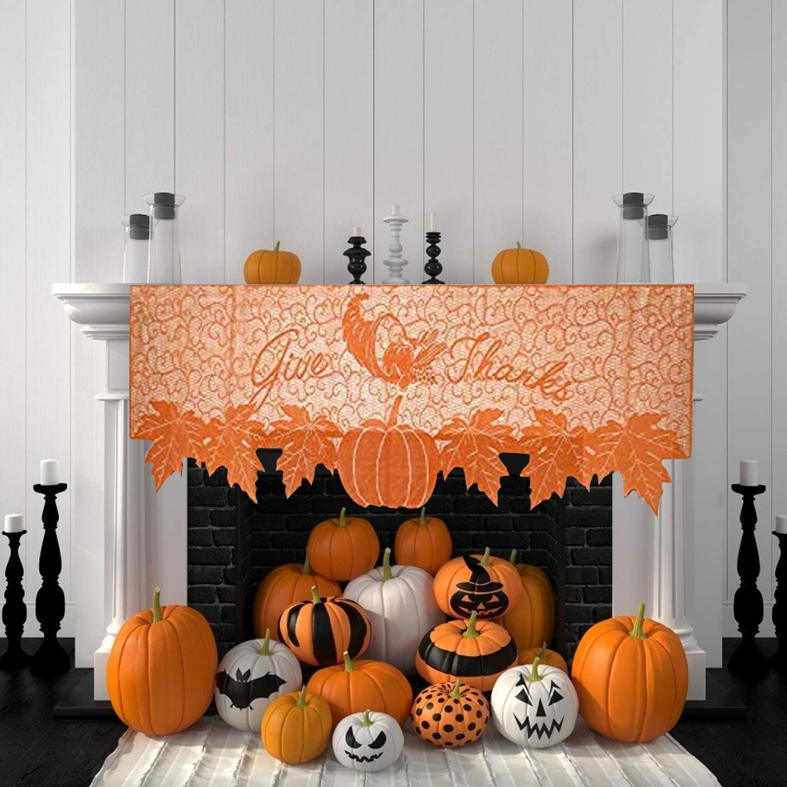 PUMPKINS GHOSTS CANDLE MAT HALLOWEEN Doily Primitive Folk Art Felt 12" Dia 